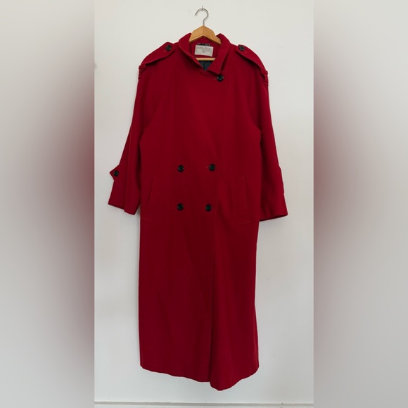 Vintage Red Wool Coat Long Maxi Trench - Picture 3 of 12